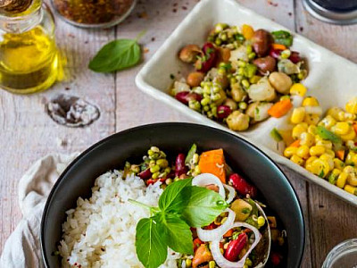 Rýže s adzuki a zeleninou