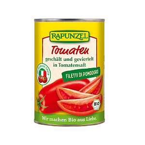 RAPUNZEL Rajčata loupaná čtvrcená BIO 400 g